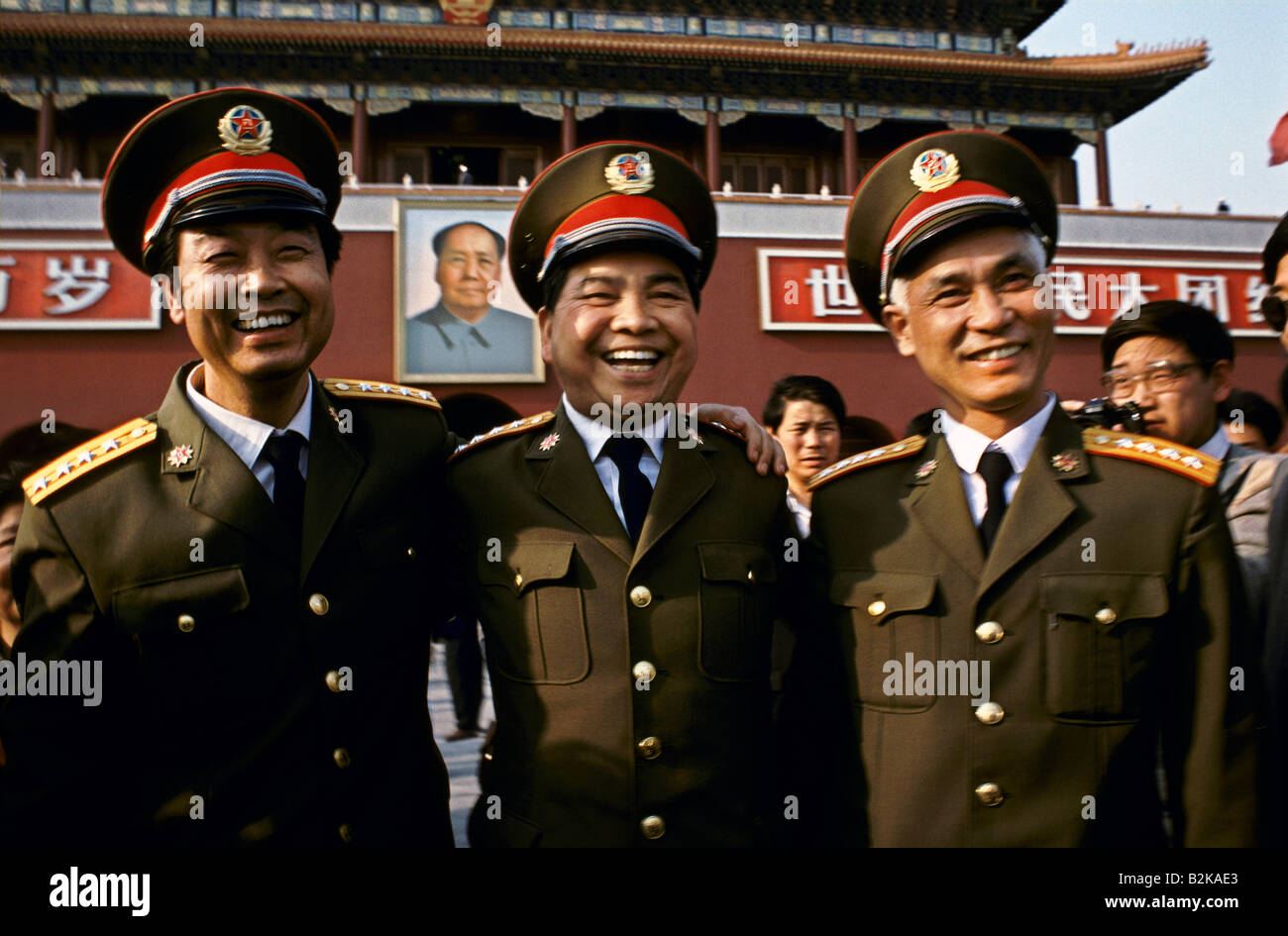 group of army officials pose for a photograph in tiananmen square Stock