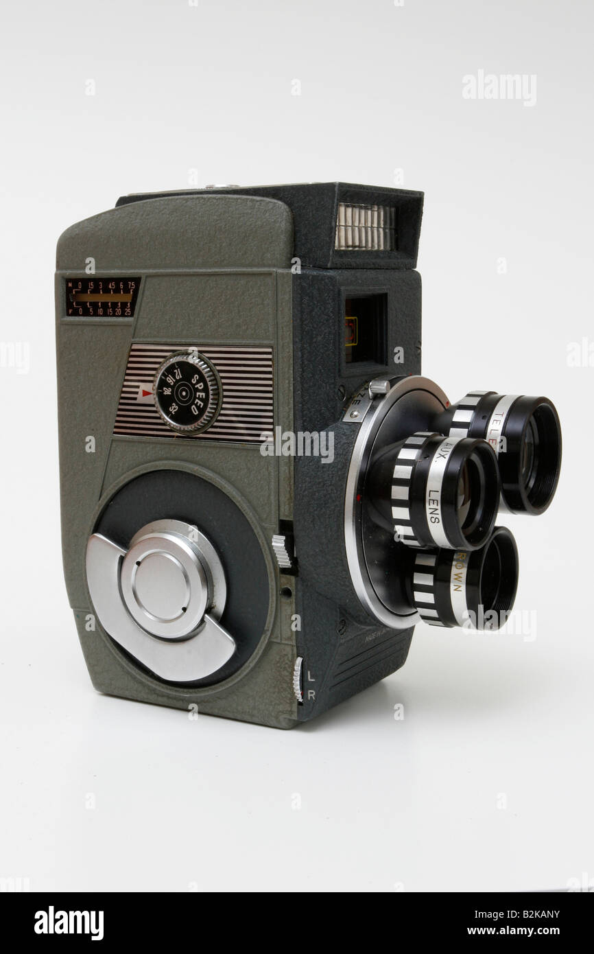 Three lens old fashioned Crown cine camera Stock Photo Alamy