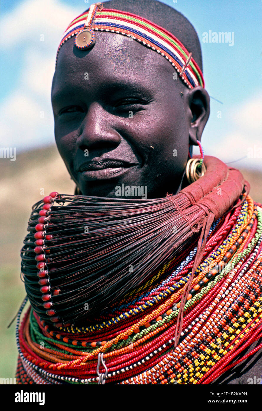 sambouru community woman with mutiple beaded necklaces Stock Photo