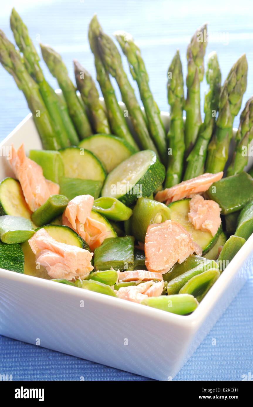 a close up of Asparagus salad in a bowl Stock Photo