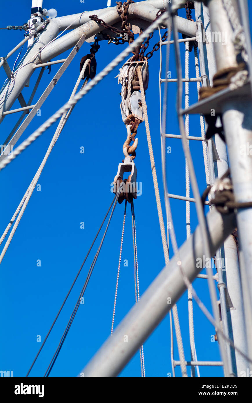 The rigging of a fishing boat Stock Photo Alamy