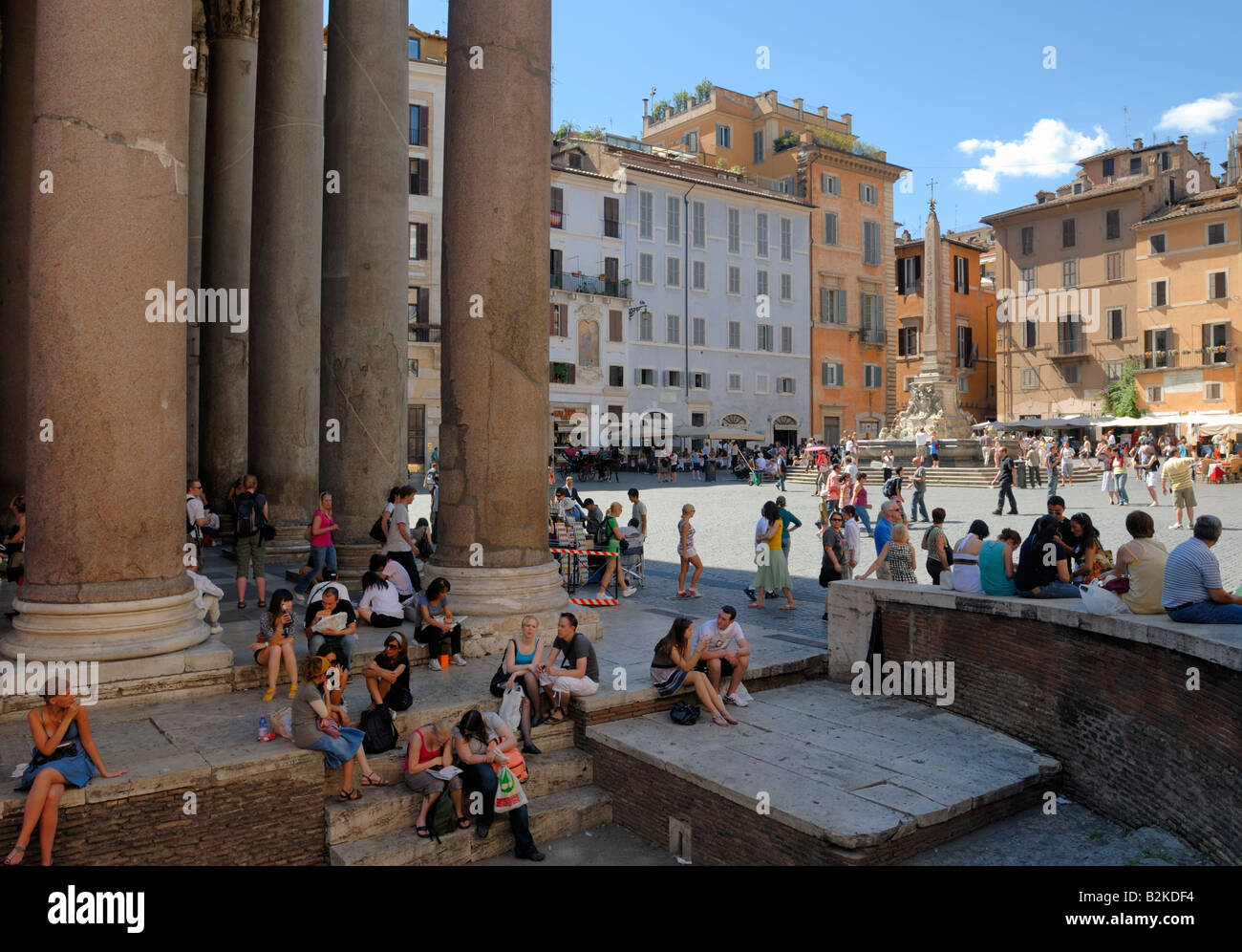 A fine view to Piazza della Rotonda and people are relaxing on the shady side of the Pantheon, Rome, Lazio, Italy, Europe. Stock Photo