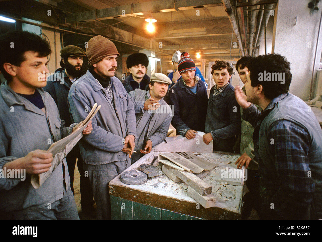 romanian workers in the marble factory which built palace of parliament Stock Photo