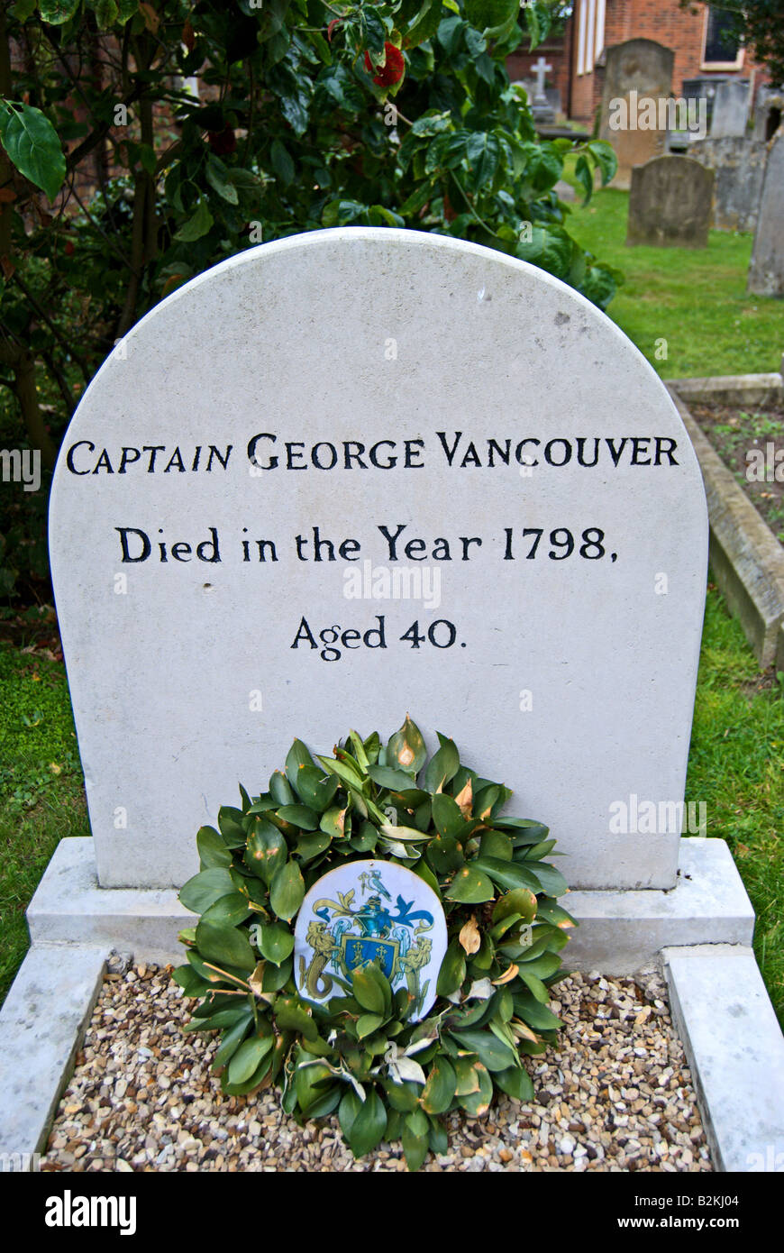 headstone of the grave of british naval officer captain george vancouver at the church of st peter, petersham, surrey, england Stock Photo