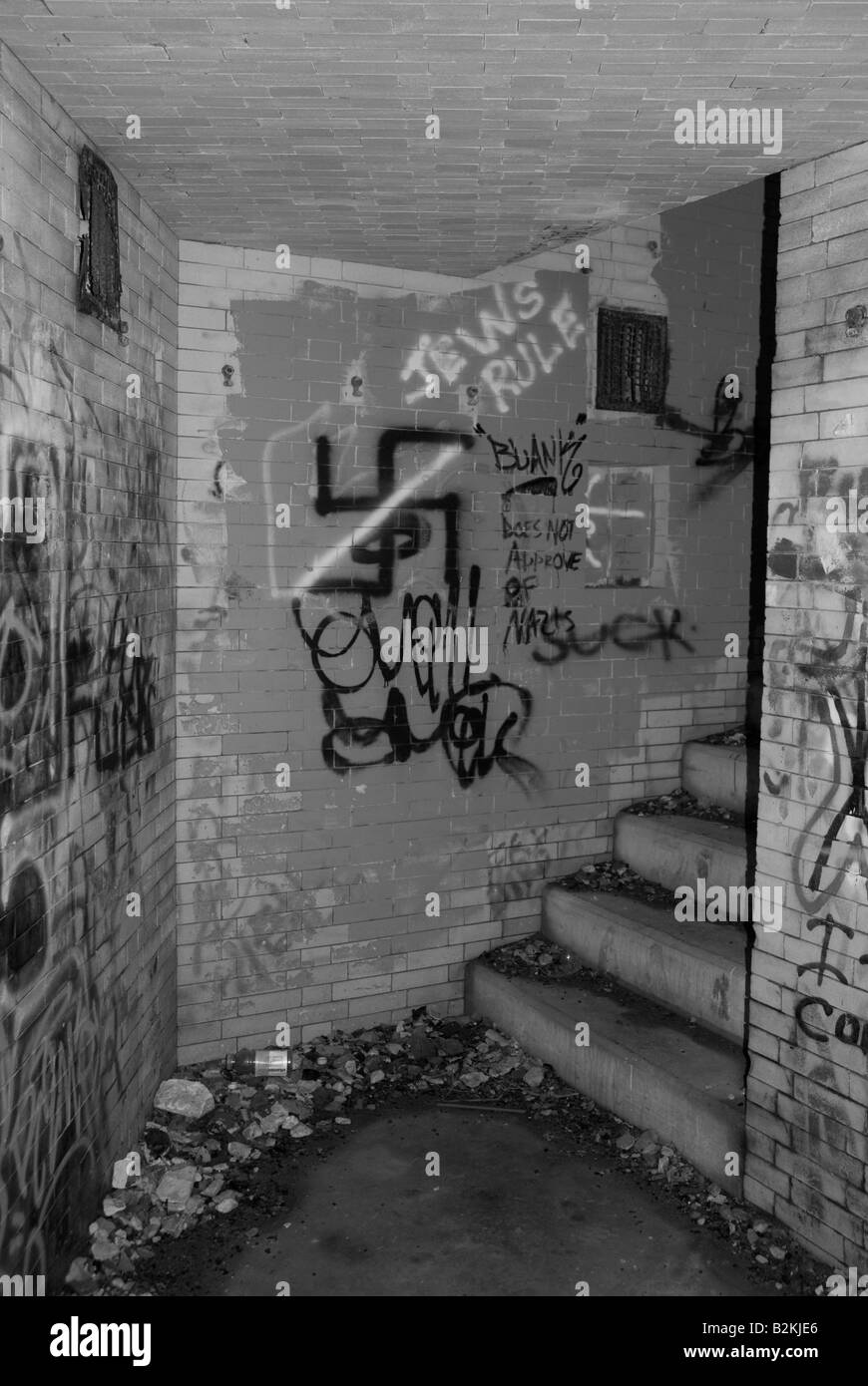 A message of hate spray painted on an underground tunnel at Fort