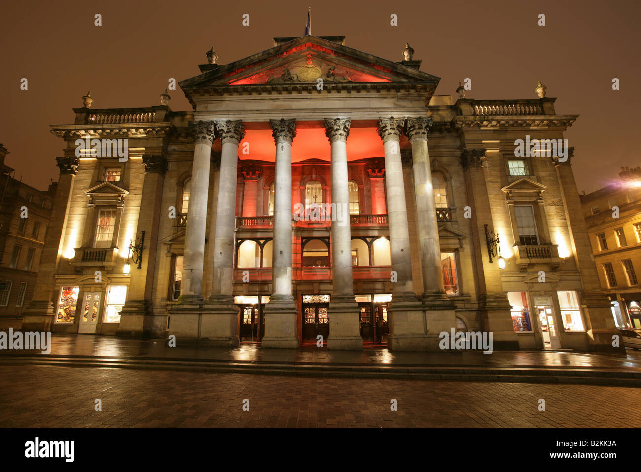 City of Newcastle, England. The Theatre Royal on Grey Street was designed by John and Benjamin Green and was completed in 1837. Stock Photo