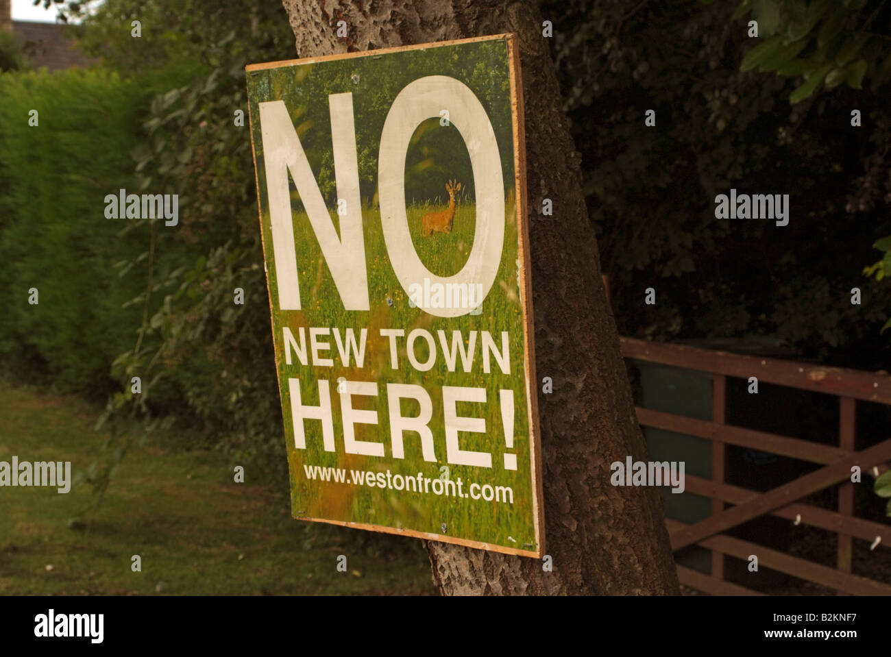 Eco town Weston Otmoor development site poster on roadside in the village of Weston on the Green Oxfordshire England UK Stock Photo