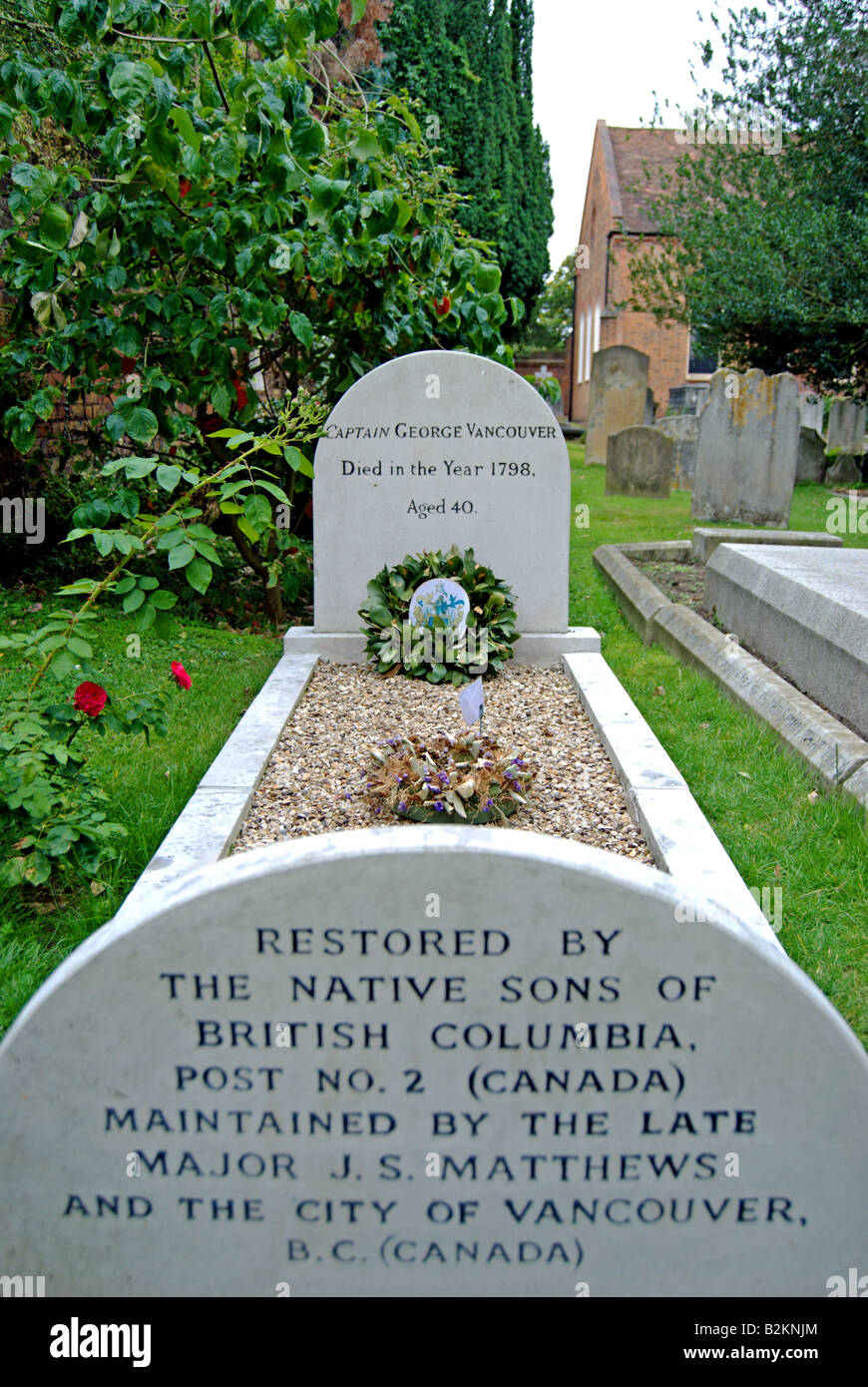 grave of british naval officer captain george vancouver at the church of st peter, petersham, surrey, england Stock Photo