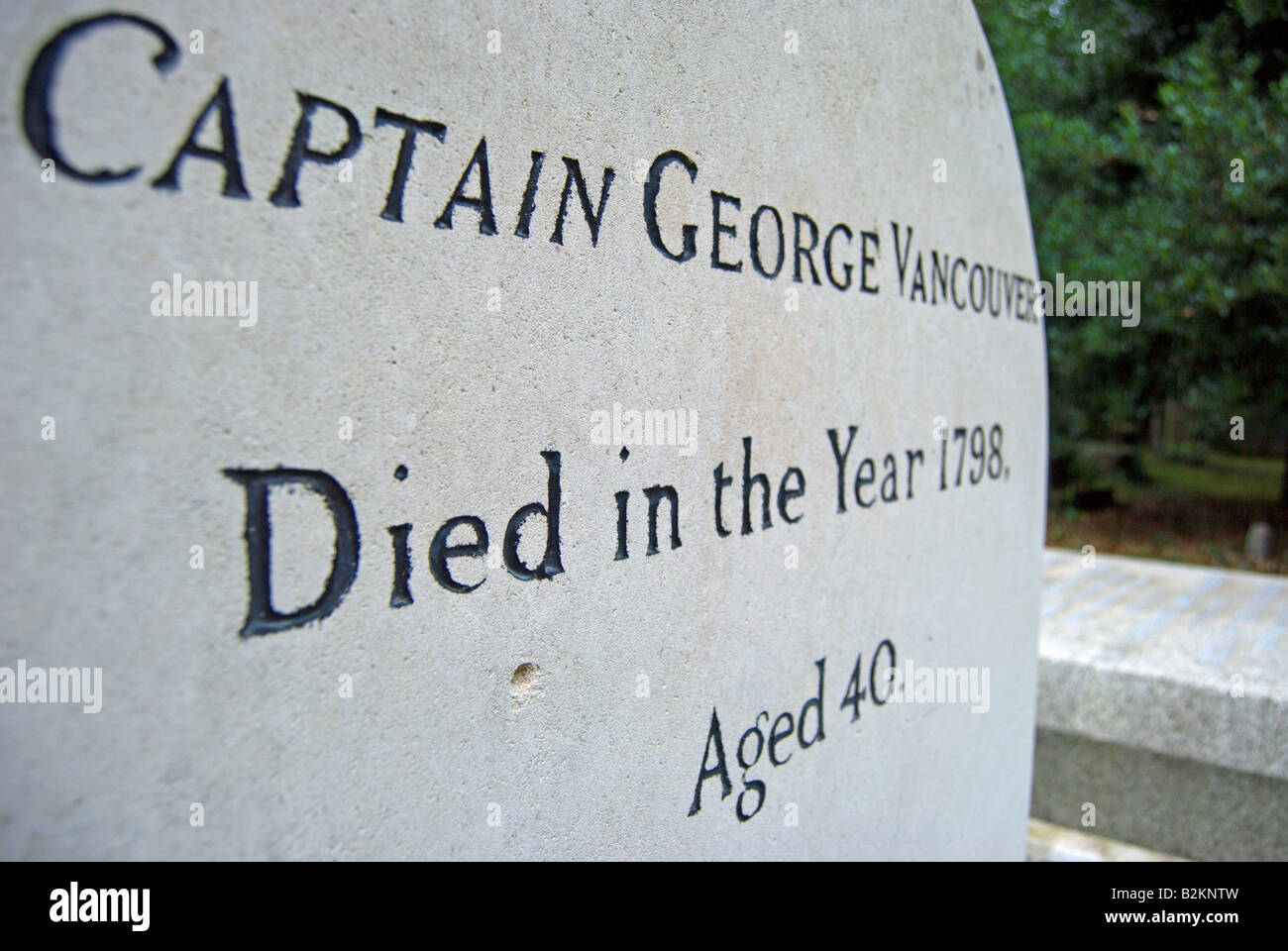 detail of the grave of british naval officer captain george vancouver at the church of st peter, petersham, surrey, england Stock Photo