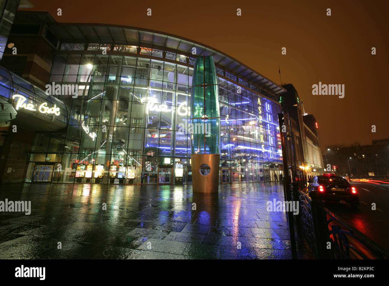City of Newcastle, England. A rainy night view of The Gate leisure, retail and entertainment complex on Newgate Street. Stock Photo