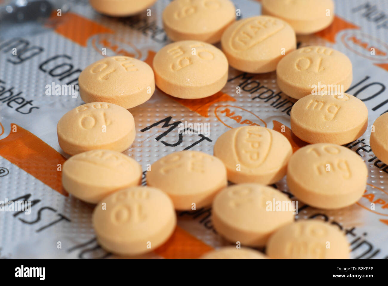 Genric shot of MST tablets used as Opiod Painkillers which mimic the bodies  naturally occuring pain reducing endorphins Stock Photo - Alamy