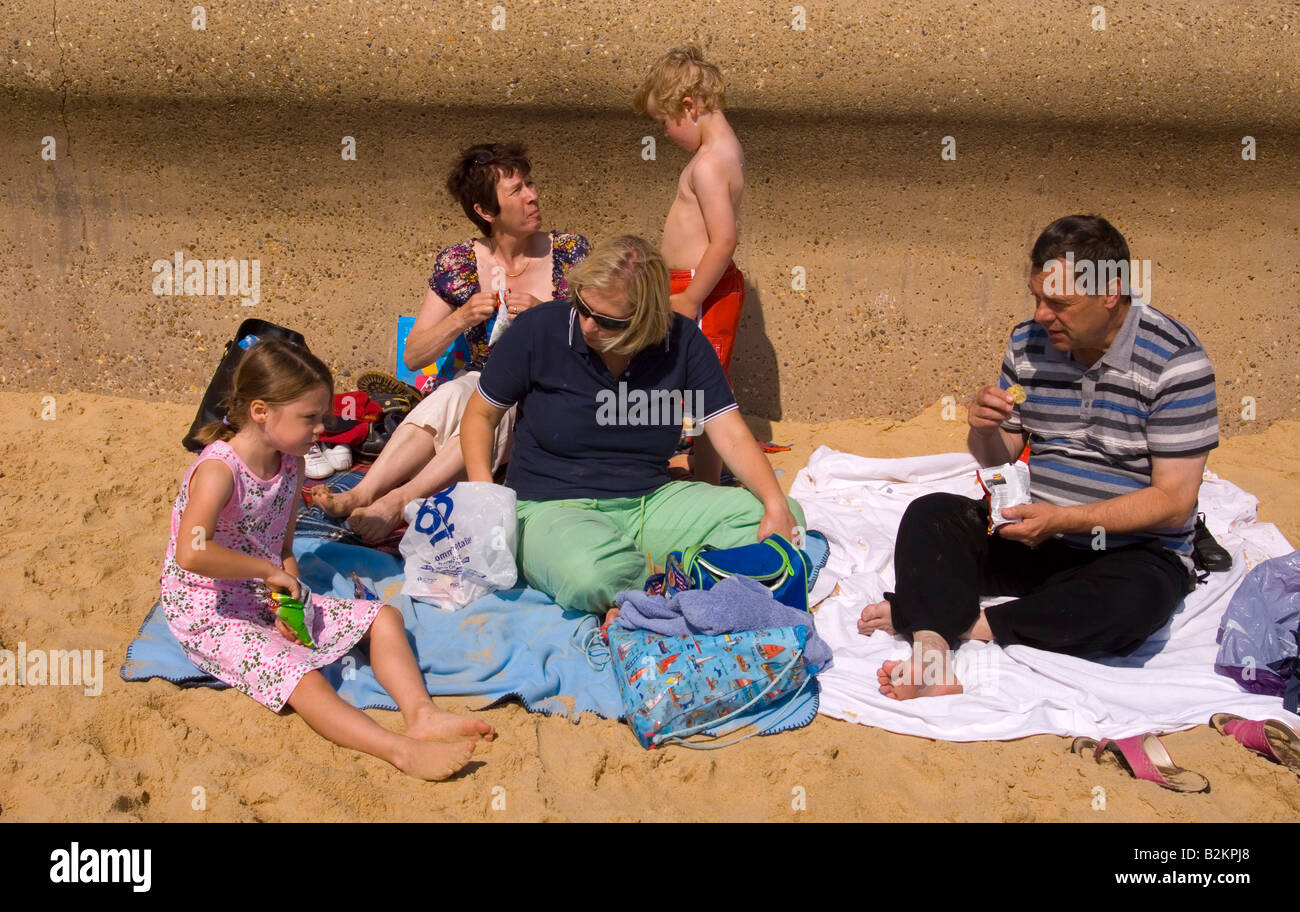 Family picnic on uk beach Stock Photo Alamy