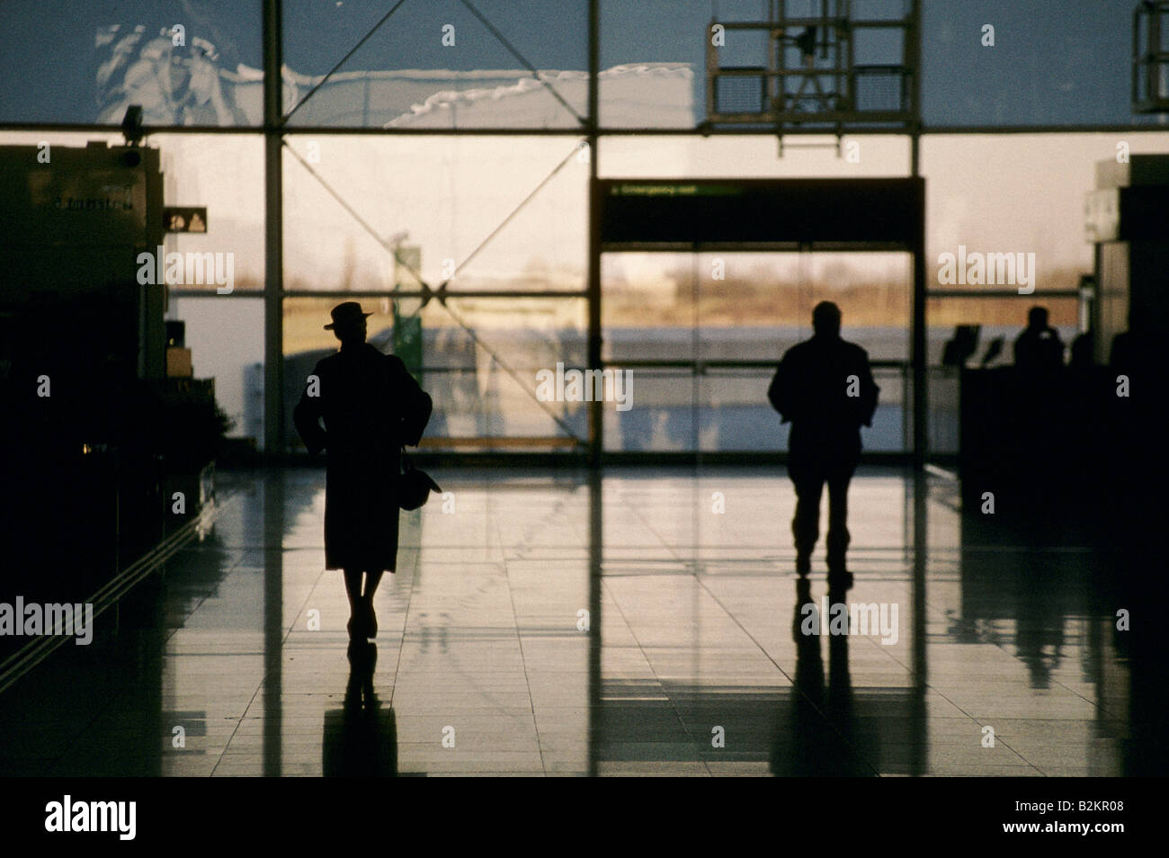 silhouette of people in the stansted airport hall Stock Photo