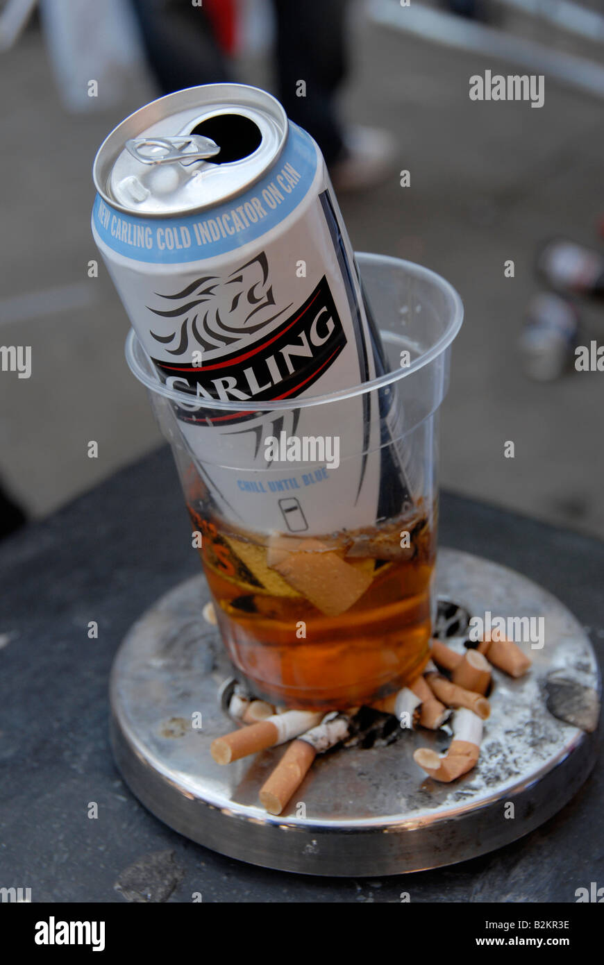 Alcoholic drinks container and litter bin in Manchester City centre as