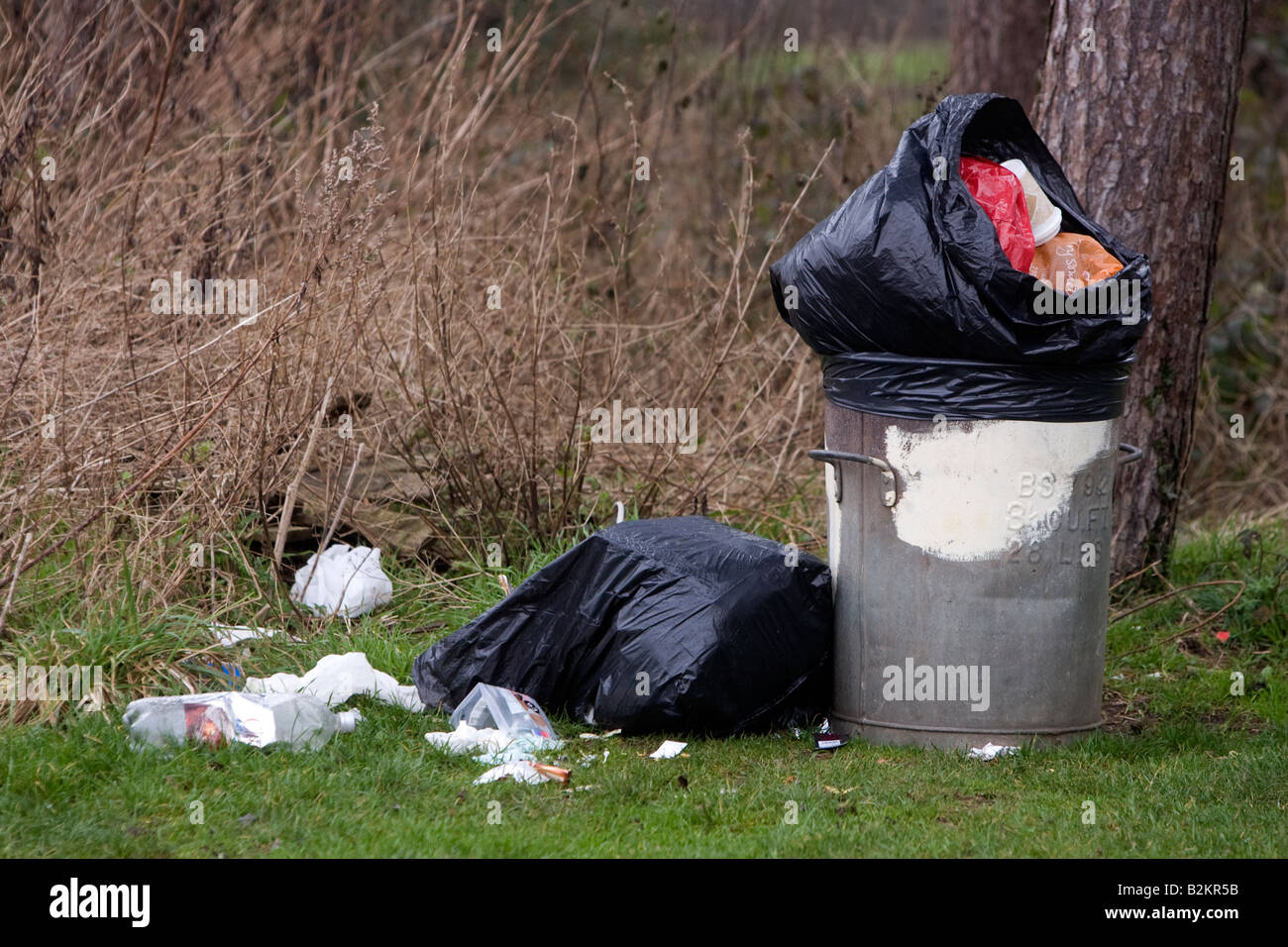 Rubbish piles up in a roadside Stock Photo