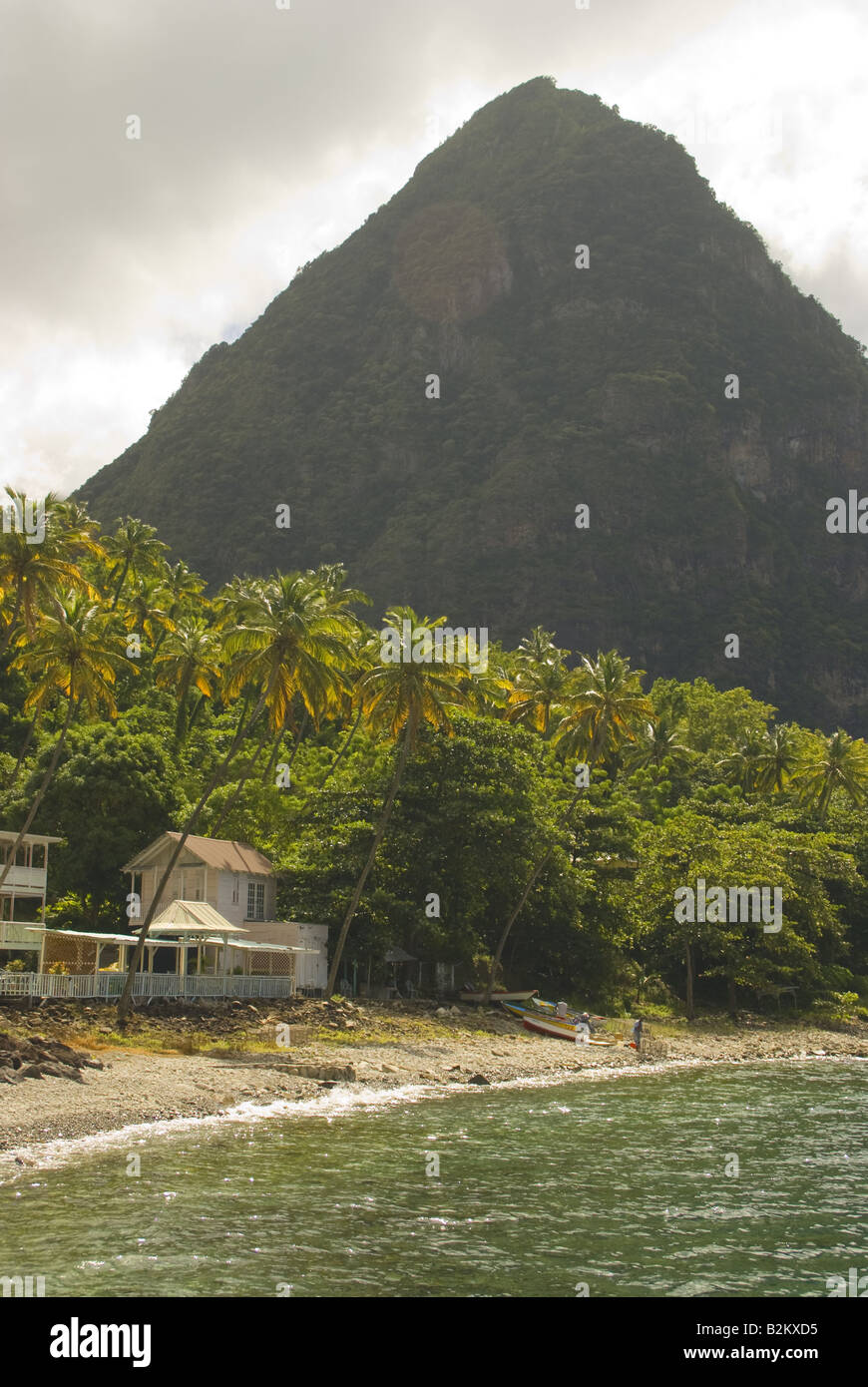 St Lucia's Gros Piton, volcanic plug towering over Piton Bay, on