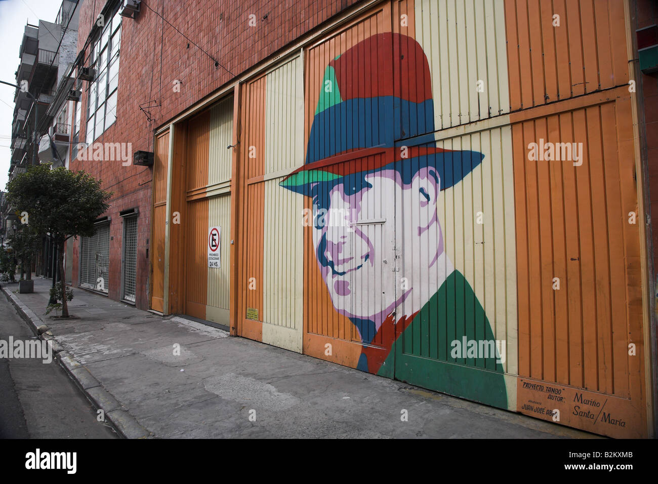 Street painting of famous tango singer, Carlos Gardel in the Abasto area of Buenos Aires in Argentina Stock Photo