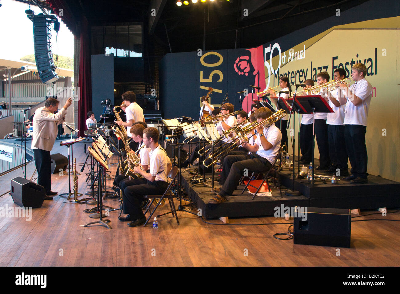 PAUL CONTOS directs the NEXT GENERATION JAZZ ORCHESTRA at the 50th anniversary MONTEREY JAZZ FESTIVAL MONTEREY CALIFORNIA Stock Photo
