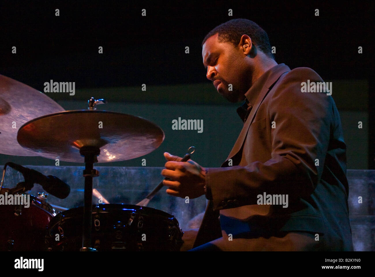 KENDRICK SCOTT plays drums for TERENCE BLANCHARD at the 50th anniversary MONTEREY JAZZ FESTIVAL MONTEREY CALIFORNIA Stock Photo