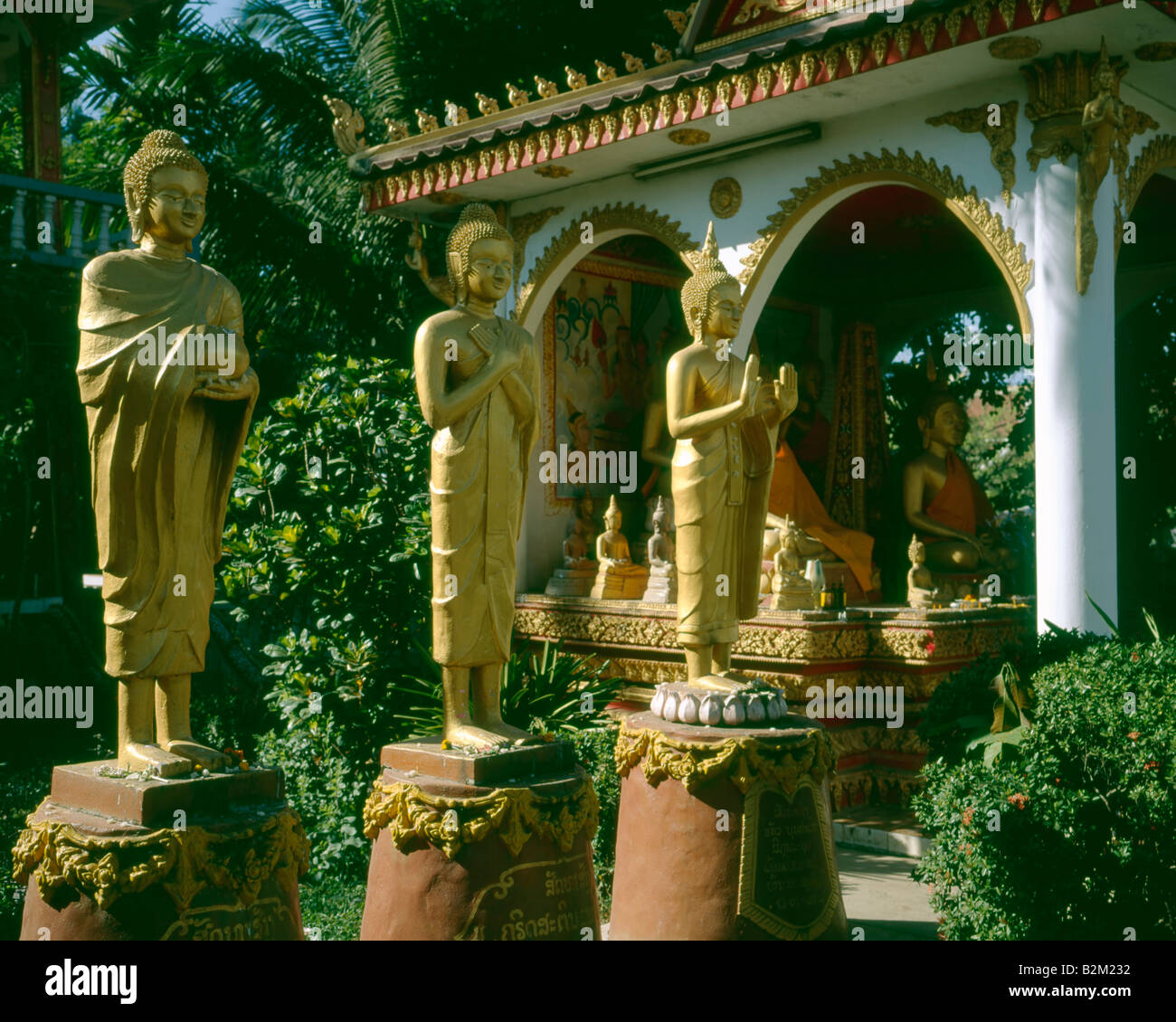 Buddhas at Pha That Luang Stock Photo