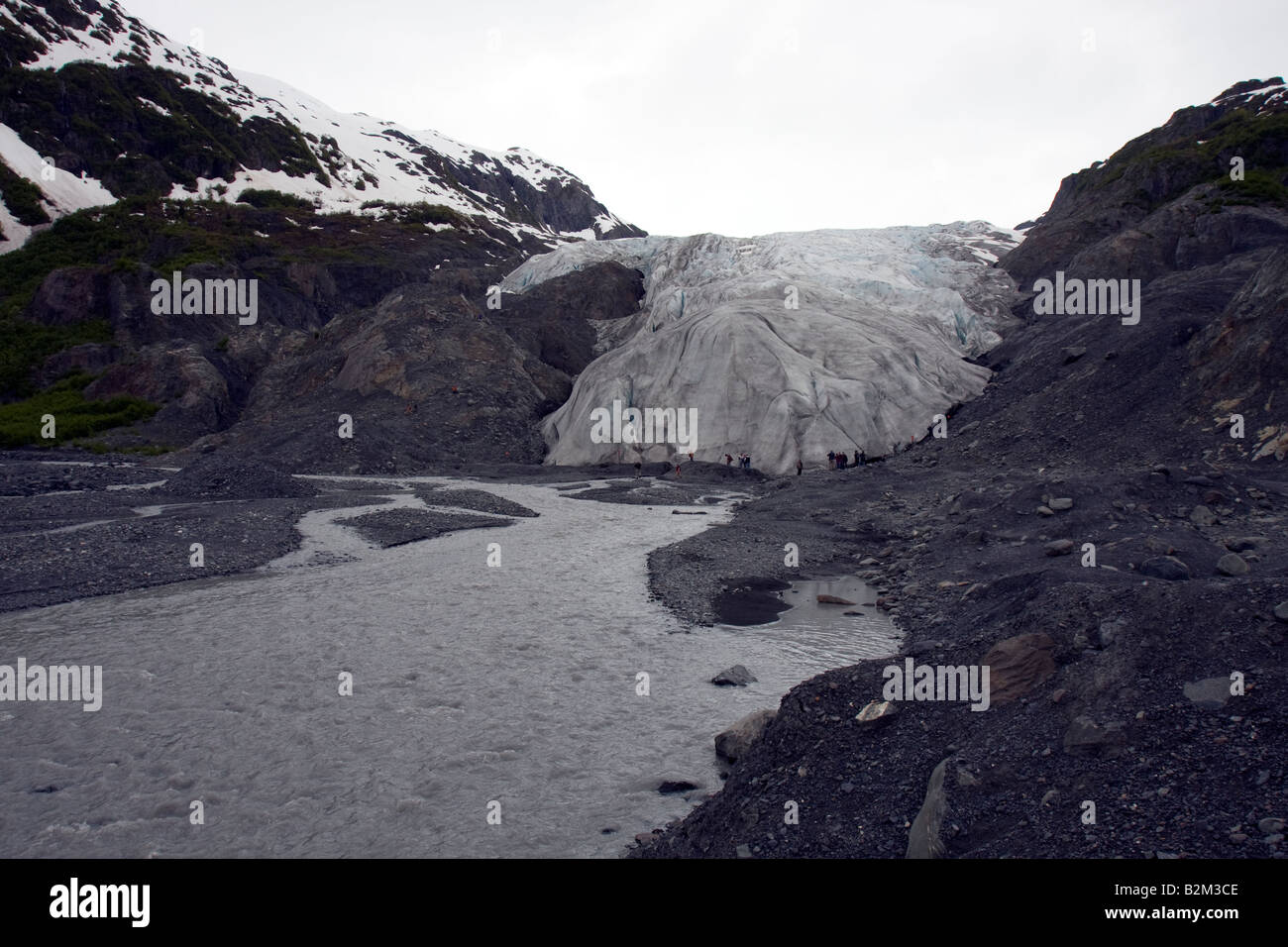 Exit glacier and glacial stream, Alaska Stock Photo