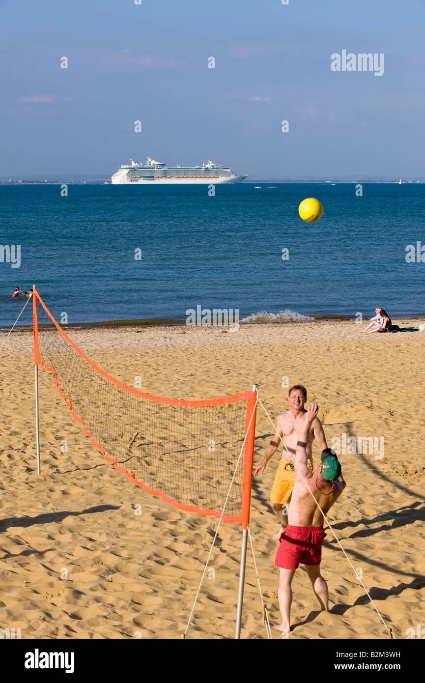 People enjoy hot summer day on beach in Appley Park overlooking English Channel Ryde Isle of Wight United Kingdom Stock Photo