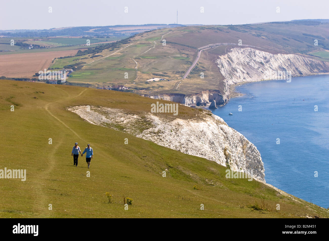 Hiking along Coastal Path Isle of Wight United Kingdom Stock Photo