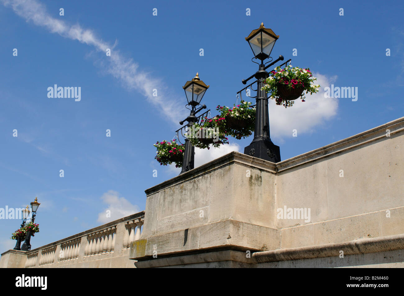 Flower baskets on Kingston Bridge, Surrey, UK Stock Photo Alamy