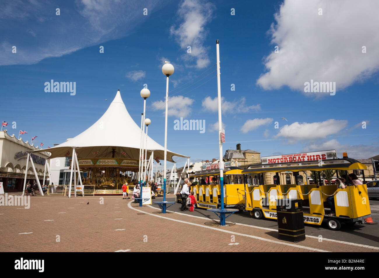 Southport Merseyside England UK July Seafront train and funfair in seaside resort summer Stock Photo