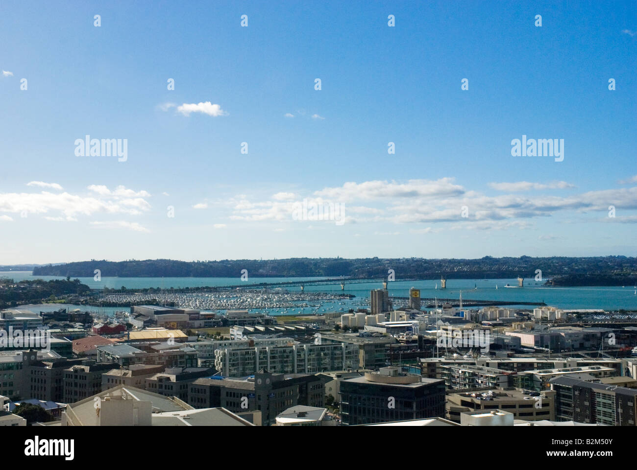 A View across Auckland Harbour to Auckland Harbour Bridge Stock Photo