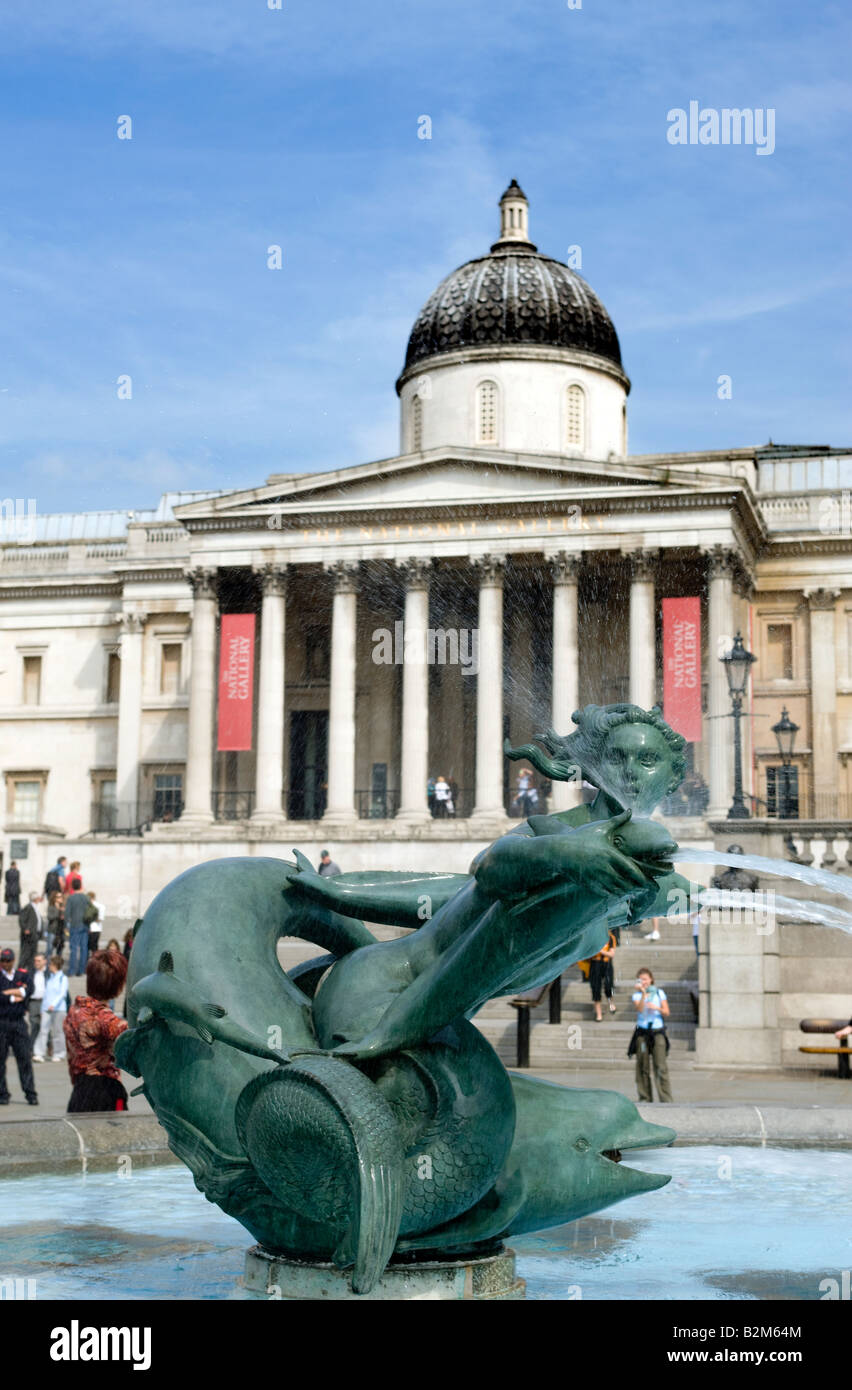 MERMAID DOLPHIN FOUNTAIN NATIONAL GALLERY OF ART TRAFALGAR SQUARE LONDON ENGLAND UK Stock Photo