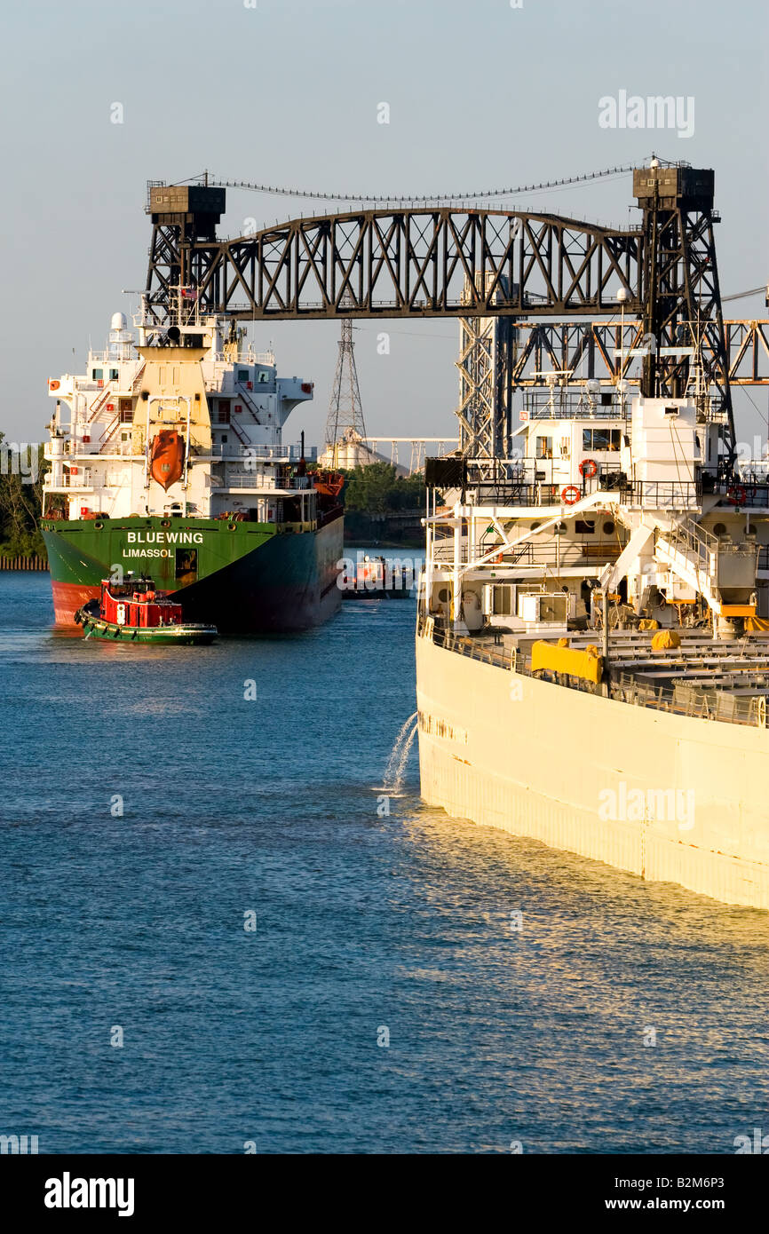 Giant cargo vessels on Lake Calumet, near Chicago, IL. Stock Photo