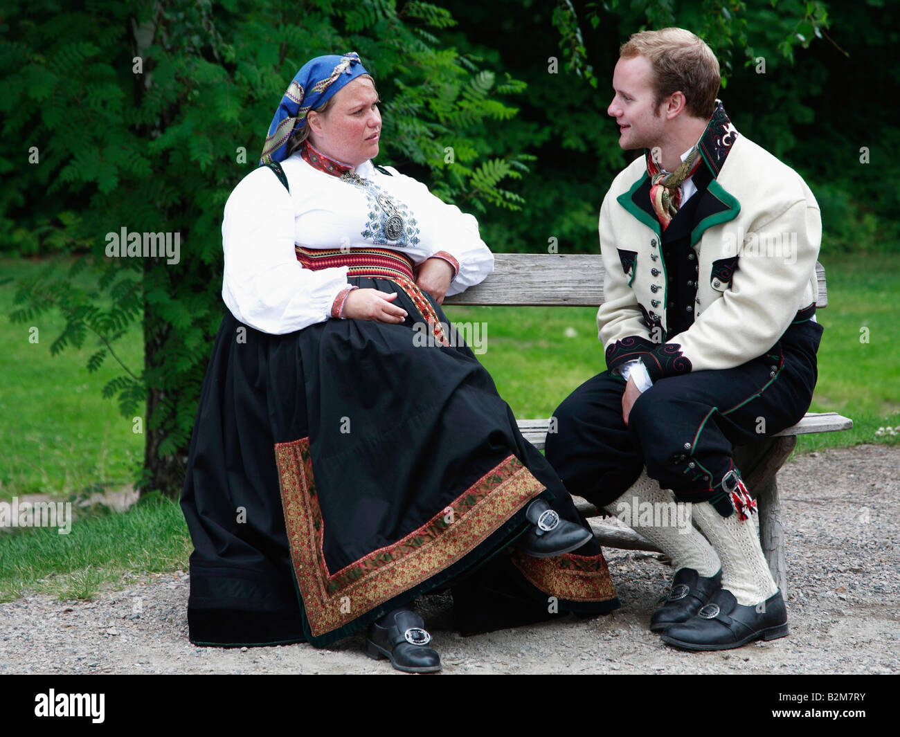 Norway Oslo Folk Museum couple in traditional dress Stock Photo