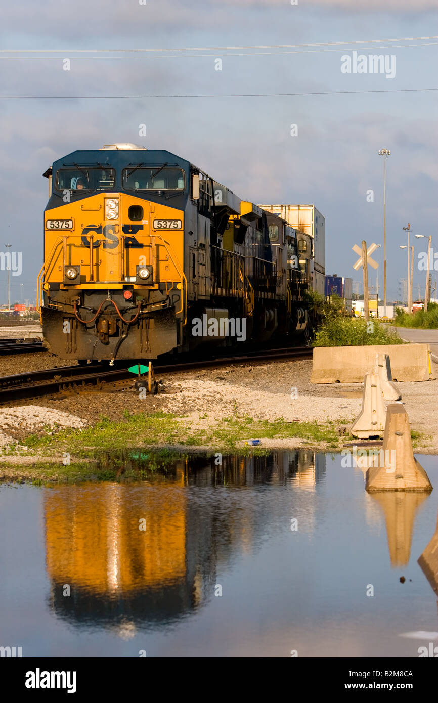 A CSX train in the yards in Chicago, IL. Stock Photo