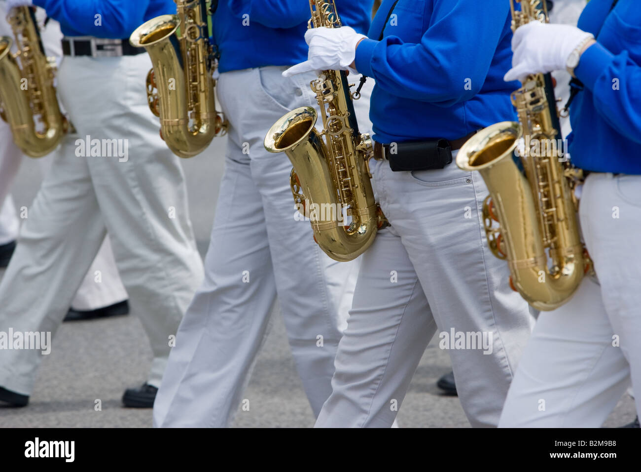 Saxophone players in a marching band at The Toronto Caribana Parade. Stock Photo