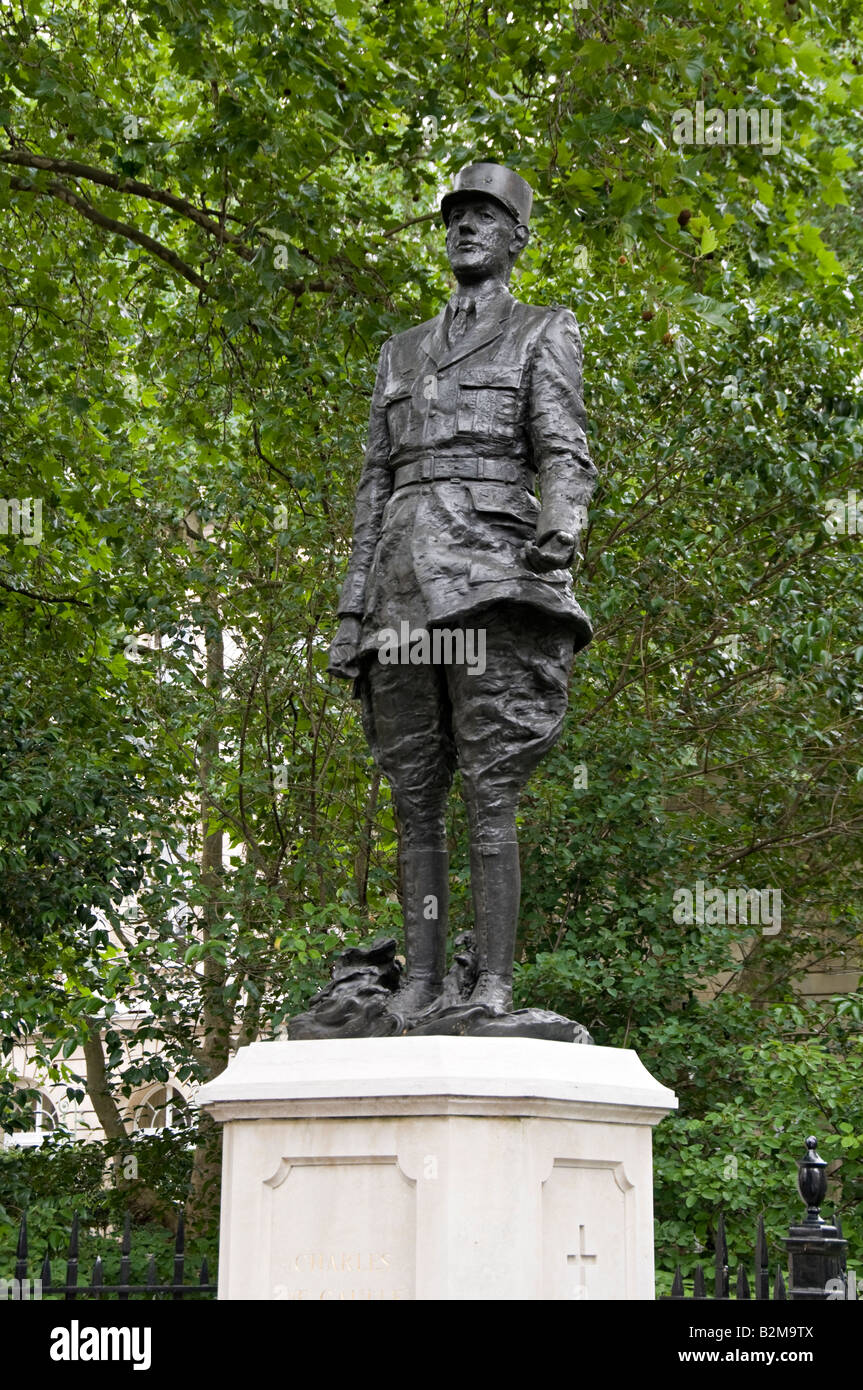 Statue of general Charles De Gaulle opposite Free French Forces headquarters London Stock Photo