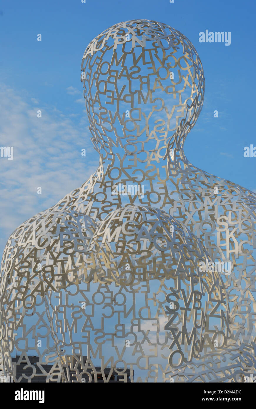 Detail of Nomade Sculpture by Jaume Plensa located in downtown Des Moines Iowa  Gateway Park next to the Pappajohn Center. Stock Photo