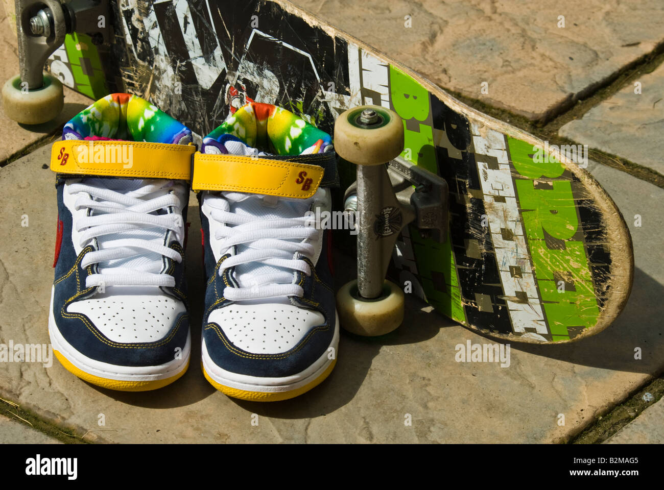 Skateboard and shoes Stock Photo