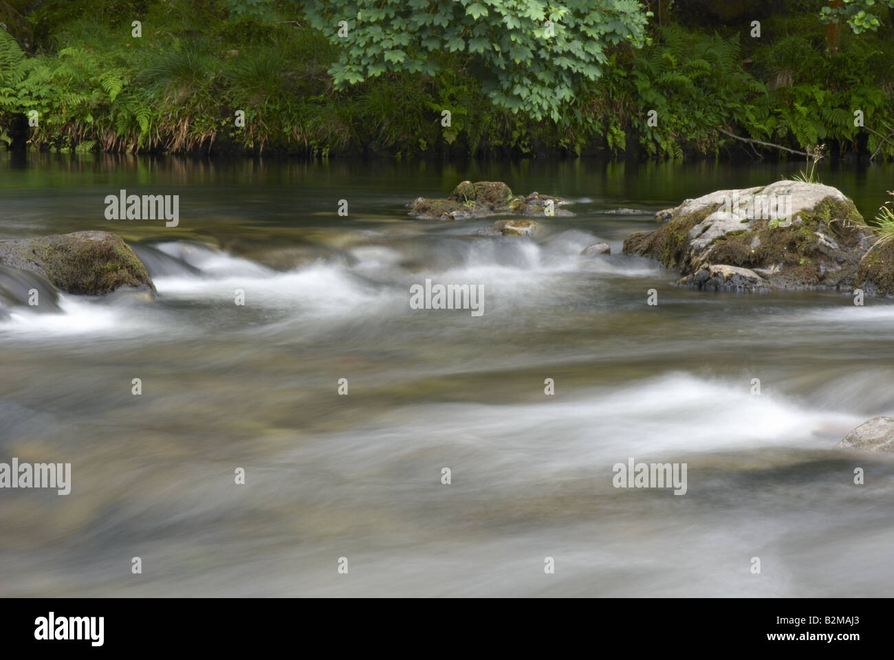 Water flowing over stones in a river bed Stock Photo