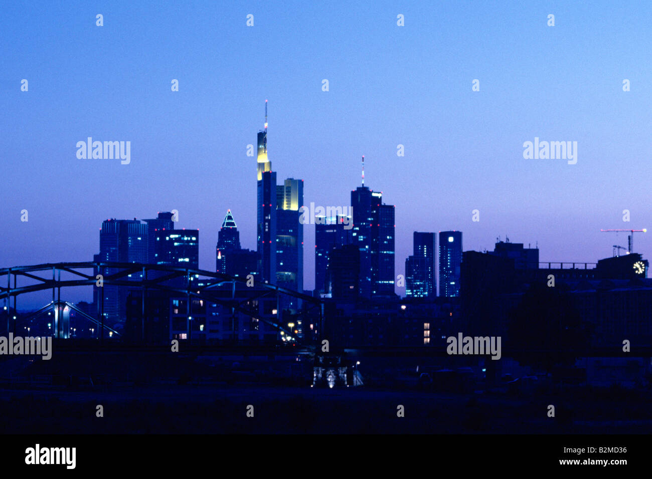 The skyline of Frankfurt am Main night Stock Photo