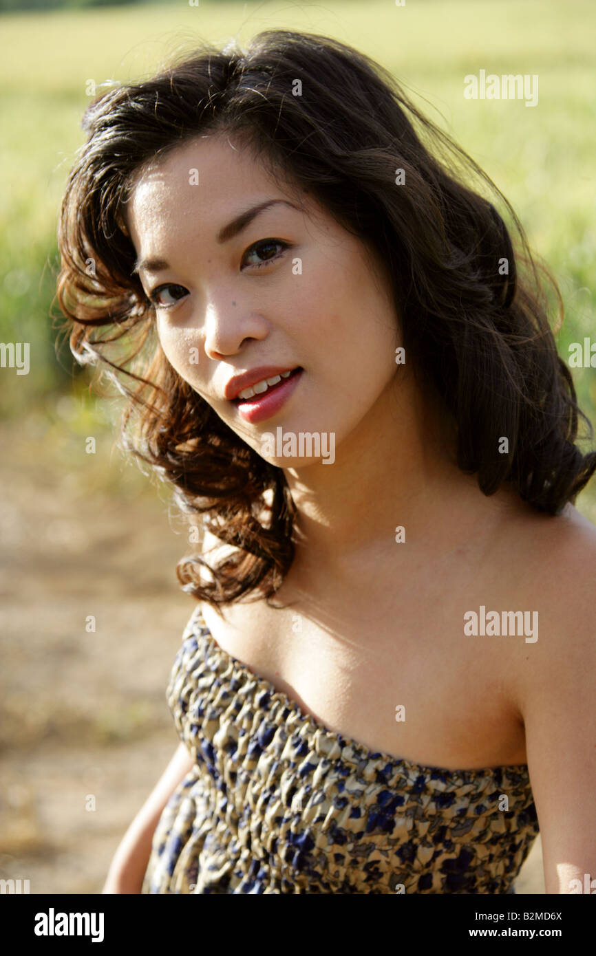 Chinese Girl in a Corn Field Stock Photo