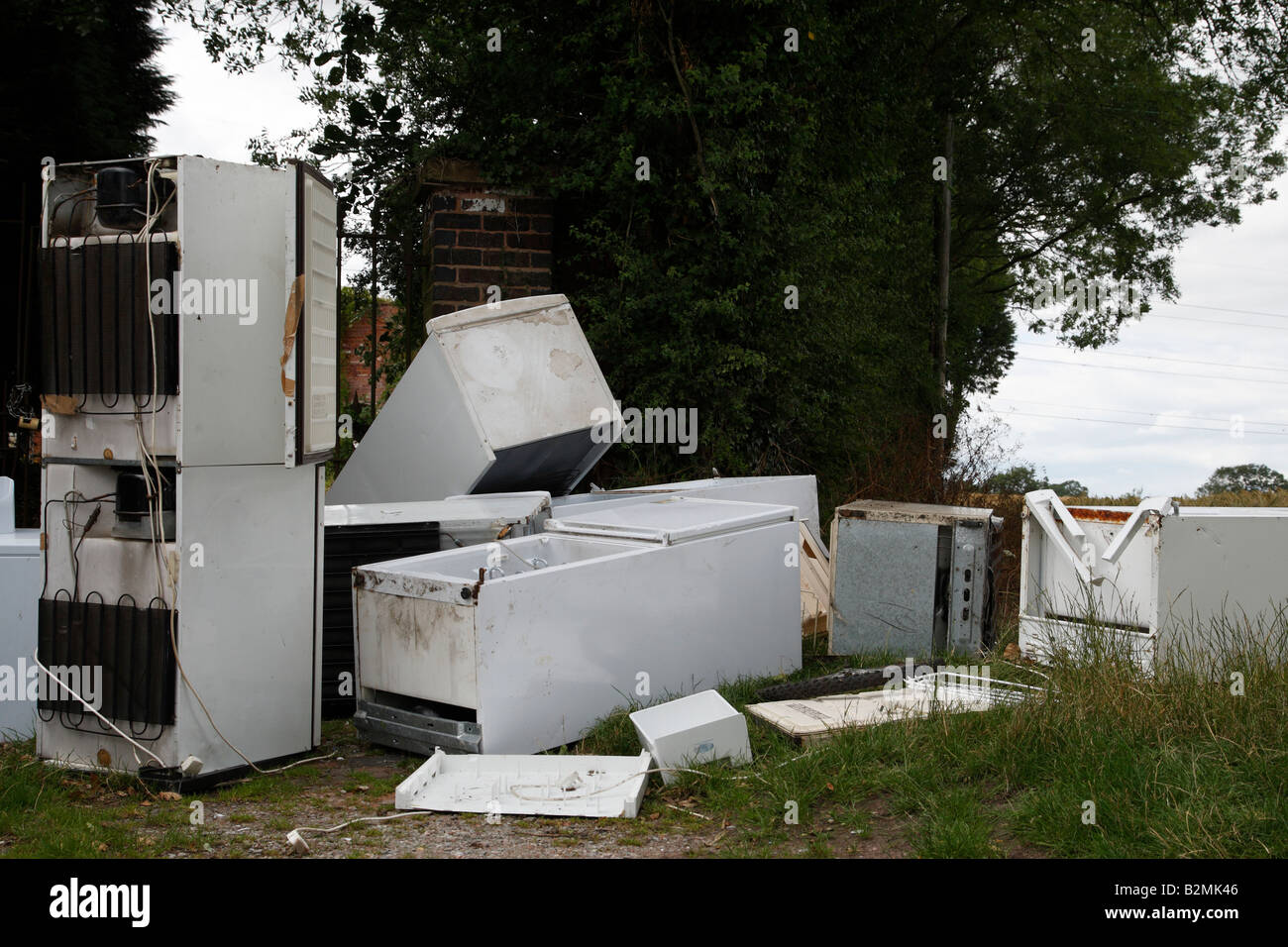 old fridges dumped in the countryside just outside the village of trysull south staffordshire england uk Stock Photo