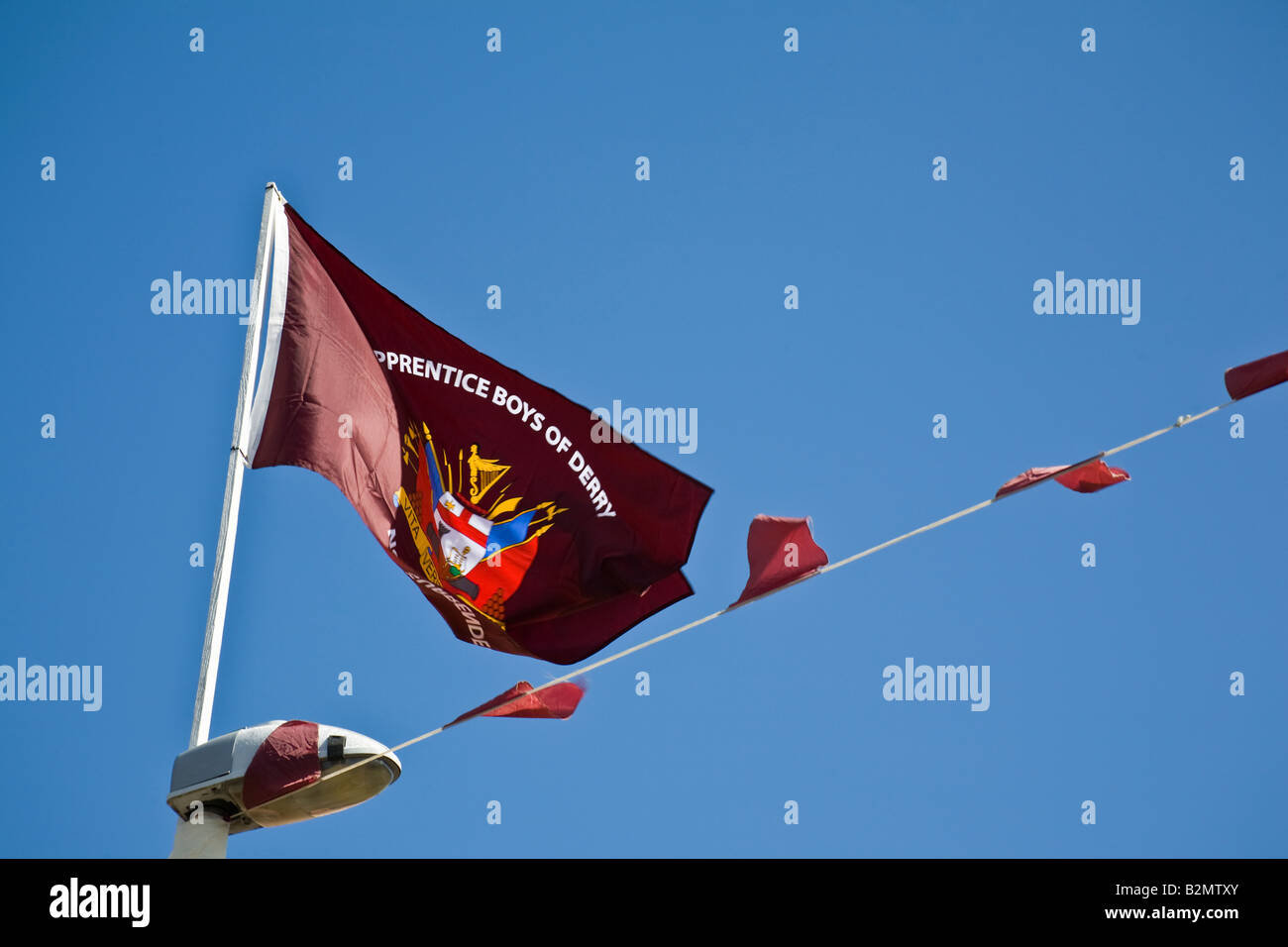 Unionist flags in The Fountain district of Londonderry, County Derry, Northern Ireland Stock Photo