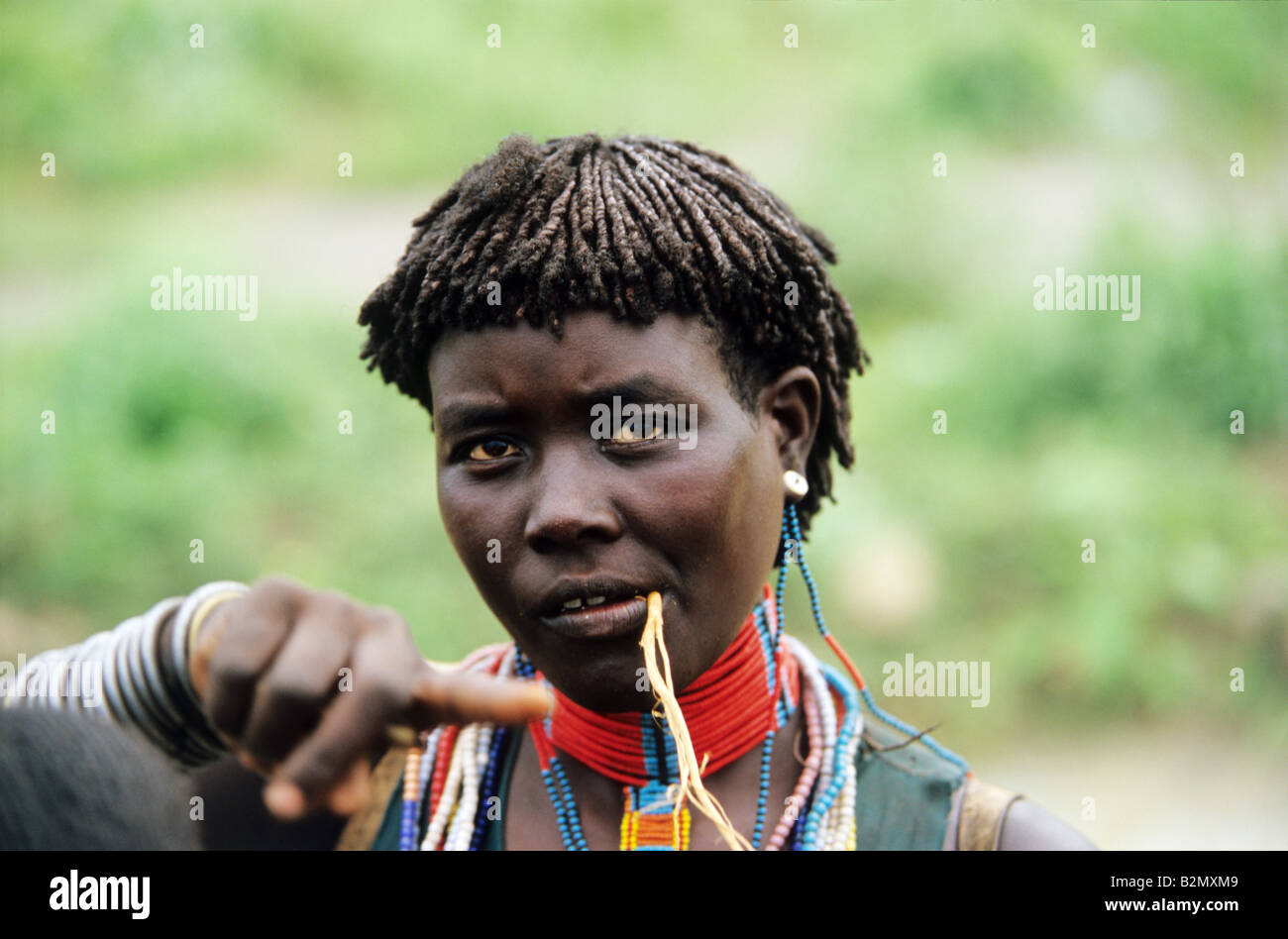 Portrait of a Bana woman taken in the lower Omo valley, Ethiopia Stock Photo