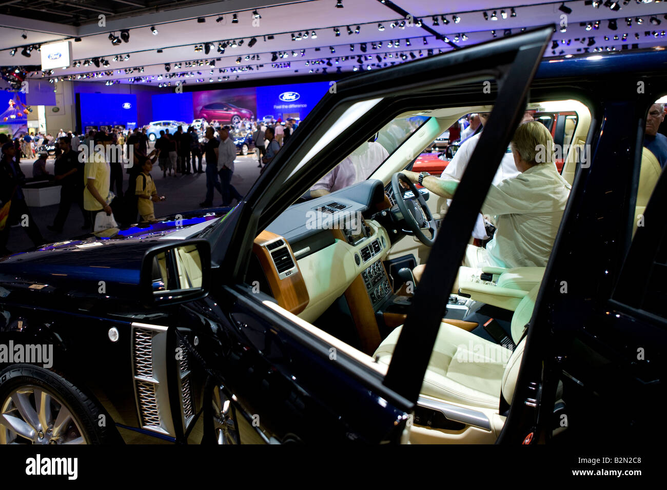 Range Rover interior lit at a Motor show Stock Photo - Alamy
