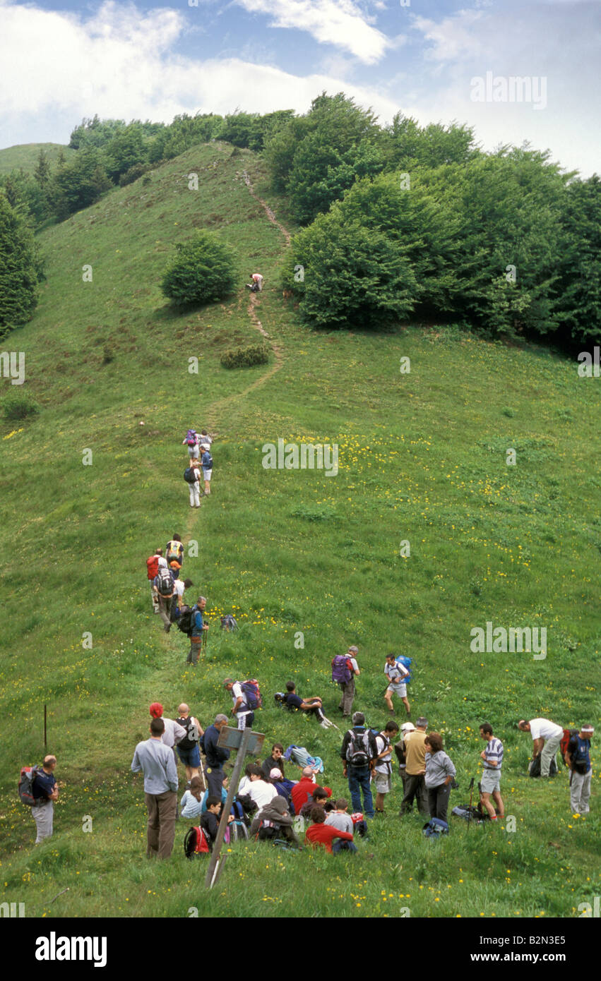trippers near baciamorti pass, eastern orobie mountains, Italy Stock Photo