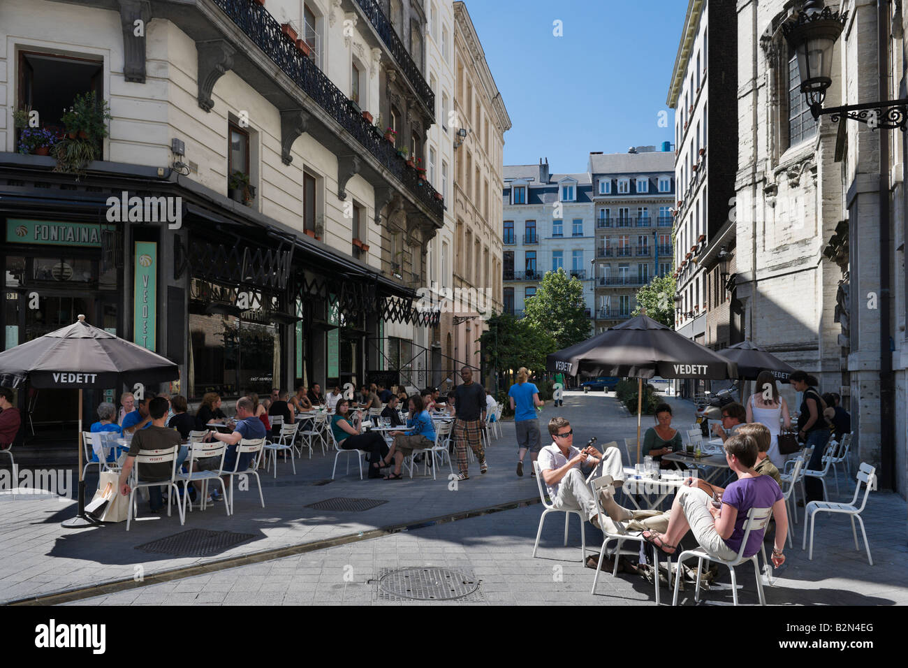 Cafes in the historic city centre, Brussels, Belgium Stock Photo