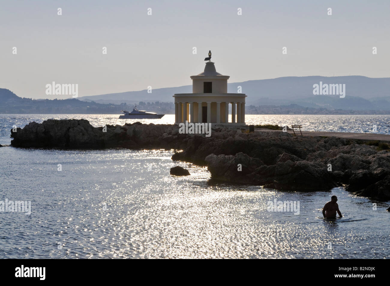 The Agios Theodoros lighthouse at the entrance to Argostoli bay. Cephallonia, Greece Stock Photo