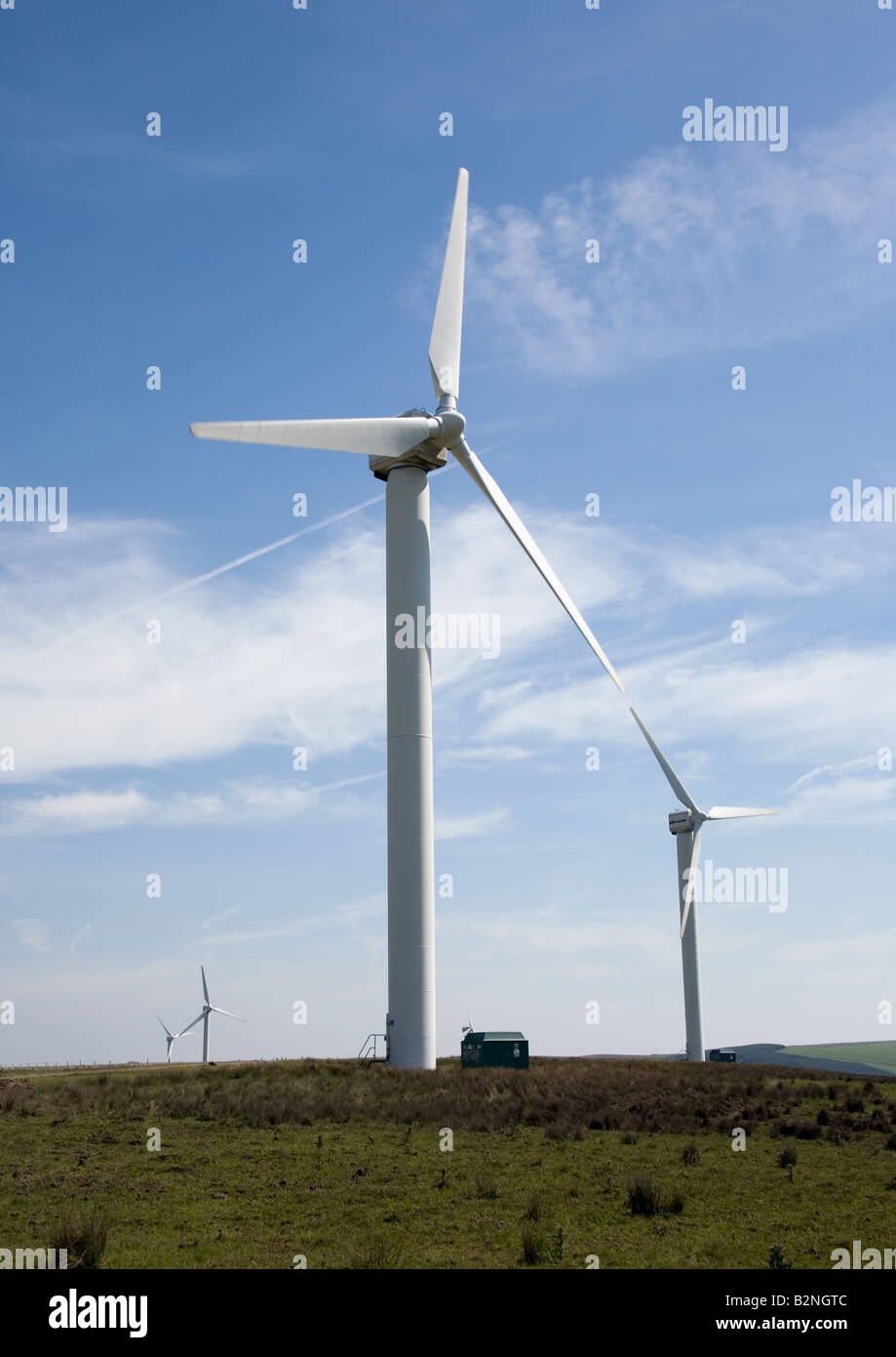 Vestas wind turbines providing diverse renewable energy at Coal Clough Windfarm, Cliviger, Near Burnley, Lancashire, England Stock Photo