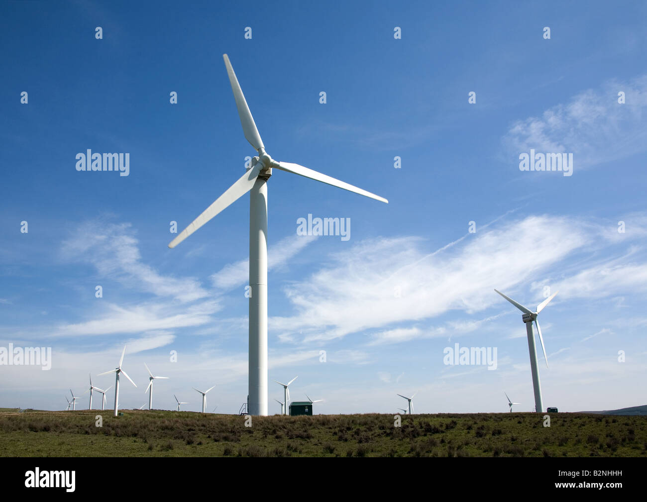 Vestas wind turbines providing diverse renewable energy at Coal Clough Windfarm, Cliviger, Near Burnley, Lancashire, England Stock Photo